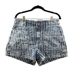 American Eagle Hi Rise Mom Shorts Blue Acid Wash Striped Womens Size 12 Festival